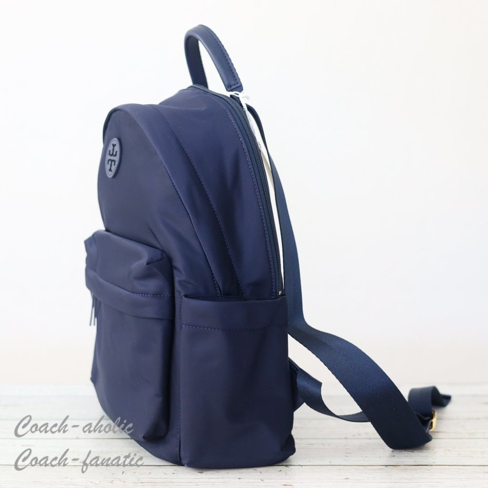 NWT Tory Burch Ella Logo Dual Zip Compartment Nylon Backpack in Tory Navy - Picture 4 of 11